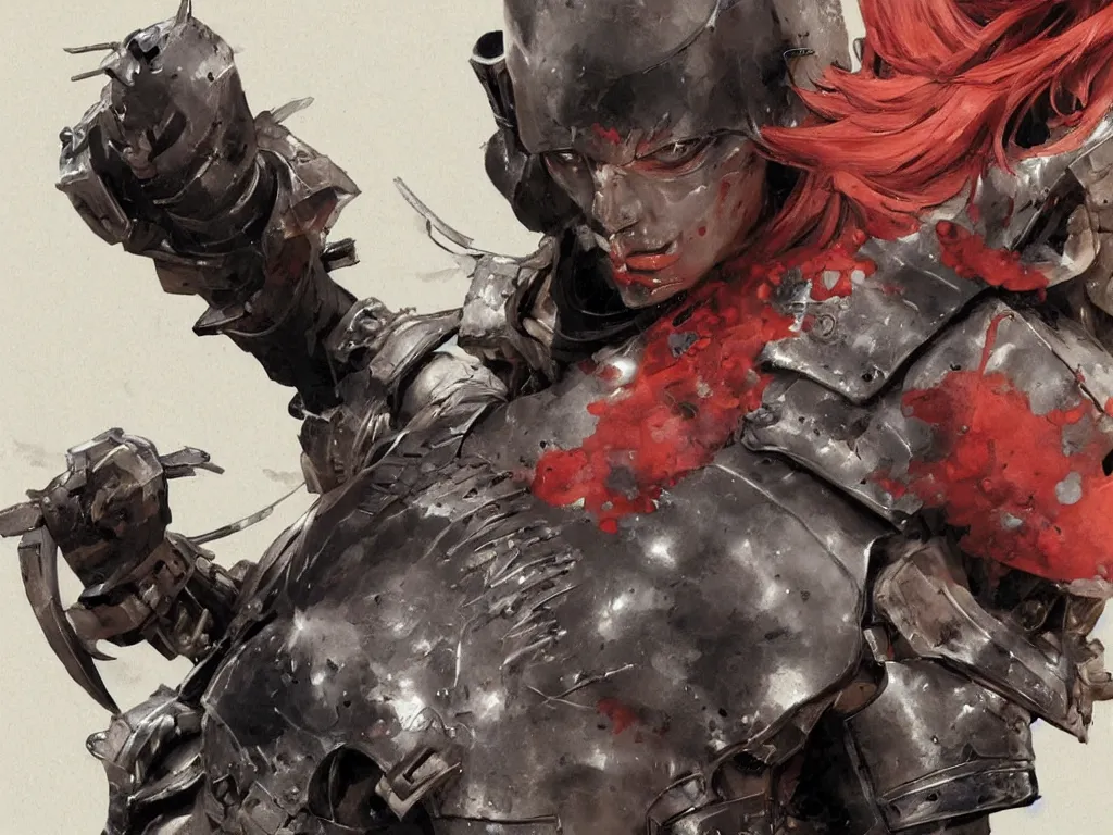 Image similar to close up of a wounded samurai in full armor, by fiona staples, kev walker and jesper ejsing