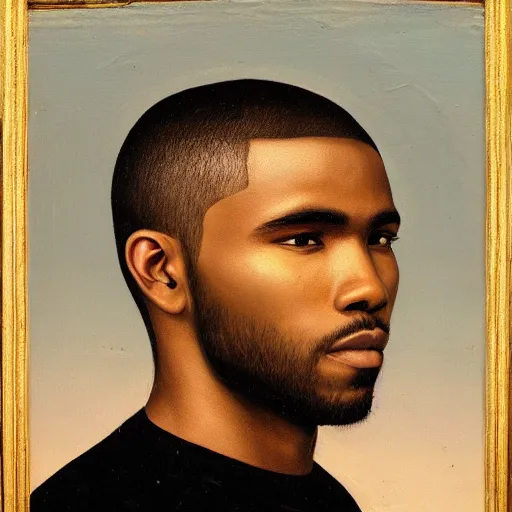 Image similar to a renaissance style portrait painting of frank ocean