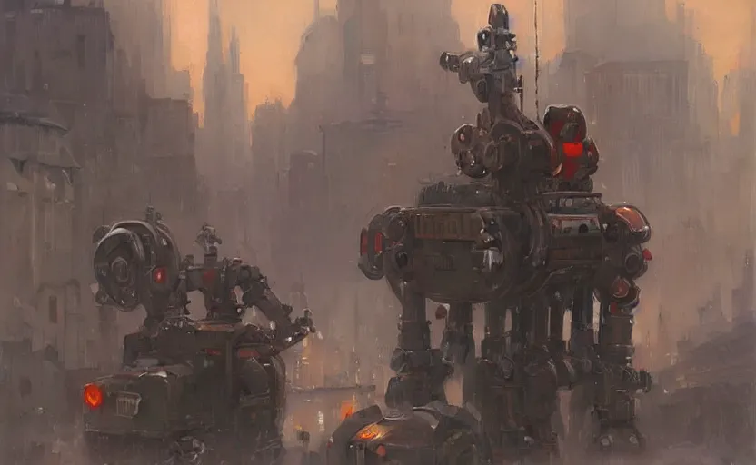 Image similar to Alchemy mech robot gloomy city. By Konstantin Razumov, highly detailded