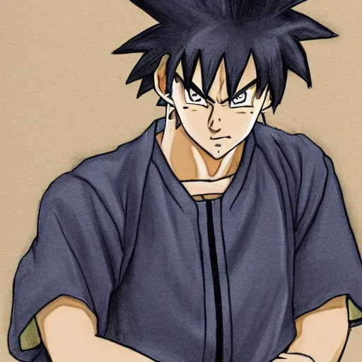 Image similar to young man in naruto costume and with saiyan hair on a trial in a court, courtroom sketch