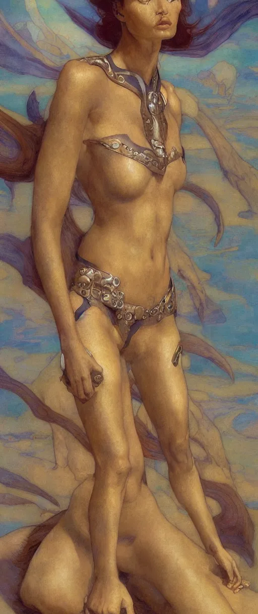 Image similar to a beautiful exotic female fremen on dune, by edgar maxence ross tran and michael whelan and gustav klimpt