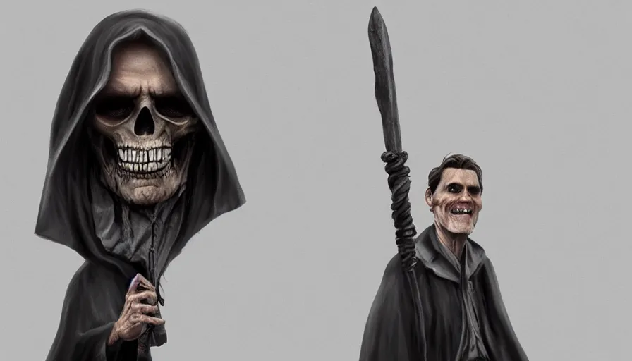 Prompt: Jim Carrey is the Grim Reaper, hyperdetailed, artstation, cgsociety, 8k