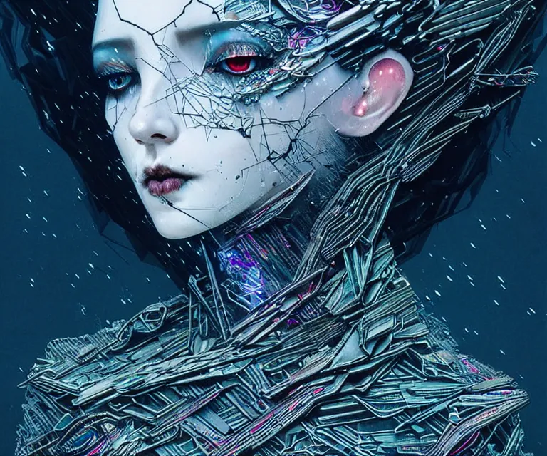 Prompt: shkkeled in the voied, by hr beeple and cgsociety | sw, insanely detailed, artstation, spaunning otherworldly gothic goddess of ice fire, dark and mysterious, atmospheric, ominous, eerie, cinematic, epiblowwing snow is pilling concept art in style of carne griffiths artwork by xsullo el anatsui