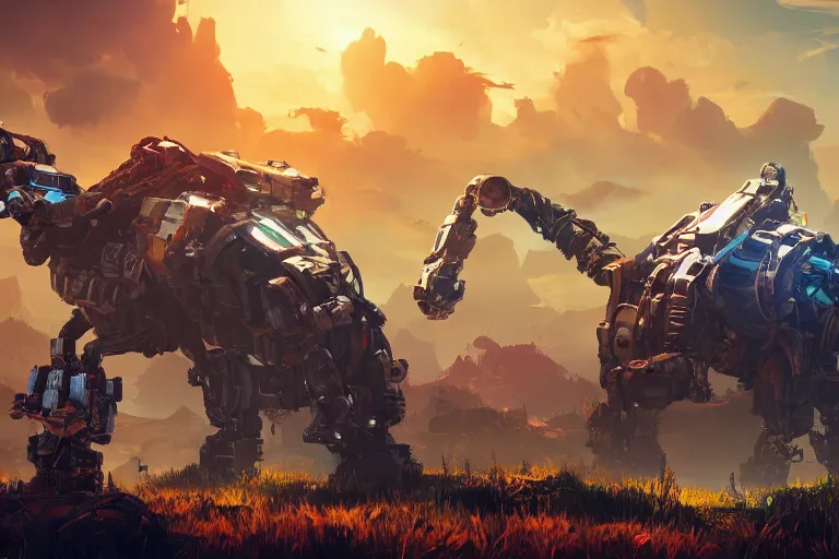 Image similar to scrapper machine mecanical creature robot of horizon forbidden west horizon zero dawn radiating a glowing aura global illumination ray tracing hdr fanart arstation by ian pesty and alena aenami artworks in 4 k