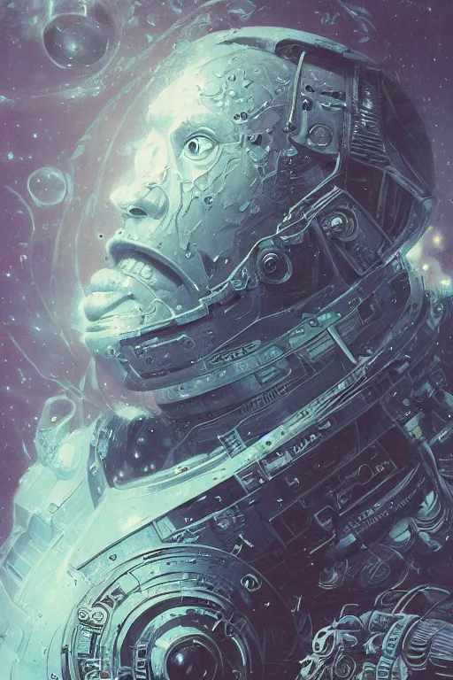 Image similar to close up shot of an astronaut portrait fading into the aether, water elemental, james gurney, peter mohrbacher, mike mignola, black paper, mandelbulb fractal, trending on artstation, exquisite detail perfect, hyper detailed, intricate ink illustration, black background