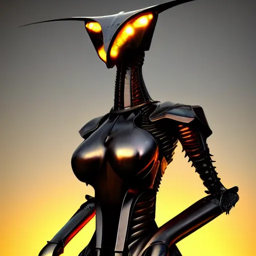 Image similar to chest up bust shot, realistic detailed stunning beautiful armored anthropomorphic humanoid female robot dragon, looking to the side with an elegant pose, smooth and streamlined armor and design made of steel, sharp claws and sharp teeth, Slick LEDs, standing on two legs, on the beach during sunset, high quality, cinematic art, sunset lighting, 3D render, 8k, artstation, deviantart, furaffinity