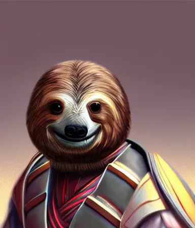 Prompt: photorealistic illustration of anthropomorphic sloth in traditional samurai armor : : digital art, concept art, character development