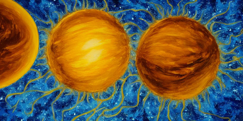 Prompt: detailed painting of the sun and earth