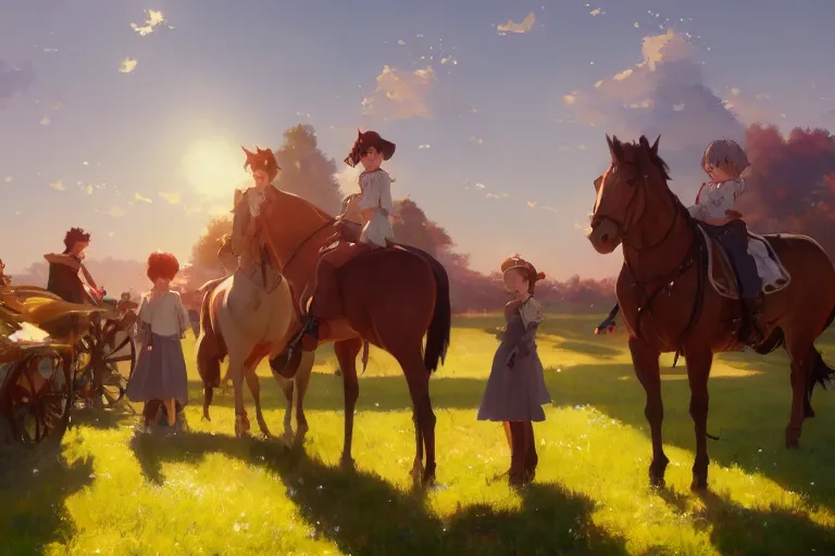 Prompt: le manege enchante, scene in an open field. key visual, conceptart, ambient lighting, highly detailed, digital painting, artstation, concept art, sharp focus, by makoto shinkai and akihiko yoshida and greg manchess