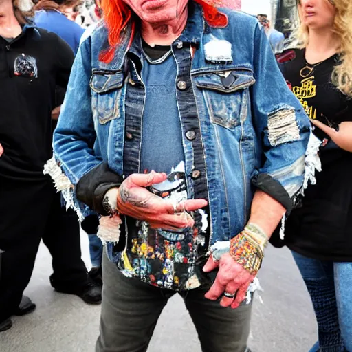 Image similar to Famous heavy metal glam rocker Bernie Sanders with a mowhawk and ripped denim jacket