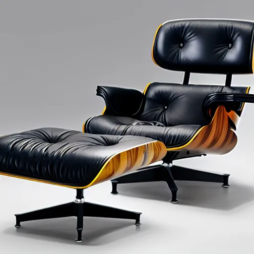 Prompt: eames lounge chair and ottoman redesigned by zaha hadid, product picture, photography