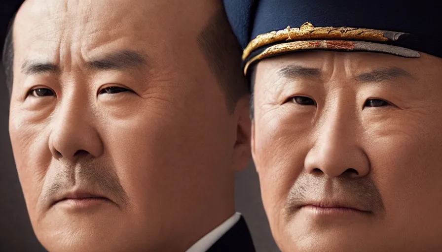 Image similar to hyper-realistic and anamorphic 2010s movie still close-up portrait of a chinese general, by Paolo Sorrentino, Leica SL2 50mm, beautiful color, high quality, high textured, detailed face