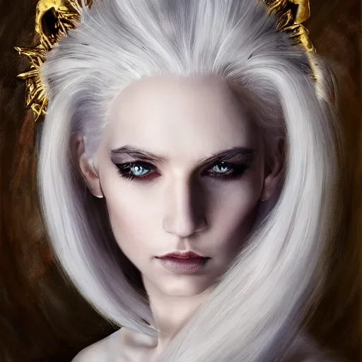 Prompt: a pale girl with white hair wears an animal skull as a crown, cinematic lighting, ultra detailed, grand master oil painting