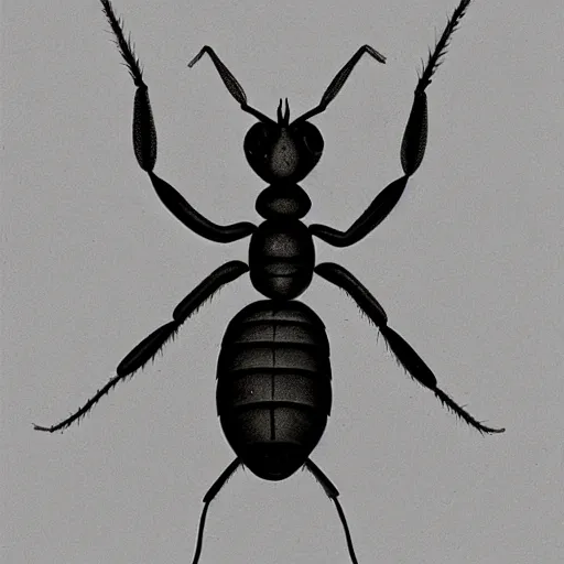 Image similar to ant, botanical illustration, black and white
