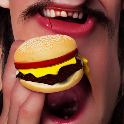 Image similar to Vampire eats a hamburger, 4k Photo