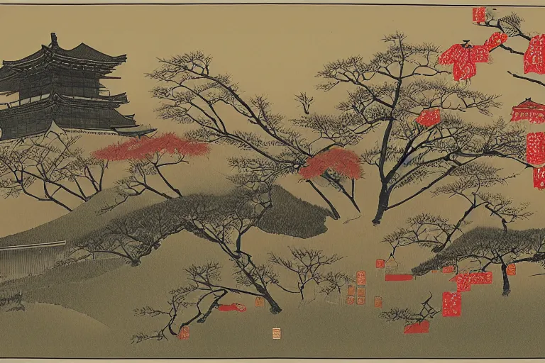 Image similar to Lithograph Print of Late Autumn Evening,Four Seasons of Hometowns in Japan ,art by Taizi Harada.