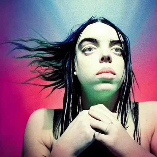 Prompt: billie eilish underwater in the style of nirvana nevermind