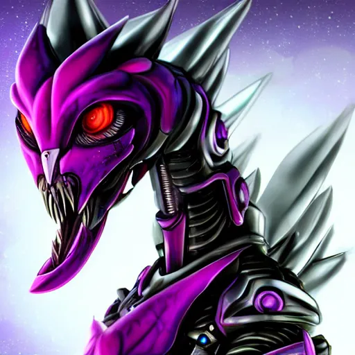 Image similar to detailed mawshot of a beautiful stunning anthropomorphic hot robot mecha female dragon, silver sharp streamlined armor, fuchsia flesh, dragon art, furry art, vore, glowing purple eyes, furaffinity, DeviantArt, Eka's Portal, G6