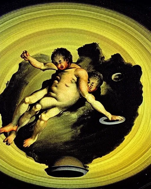 Image similar to saturn being devoured by his son, painted by goya