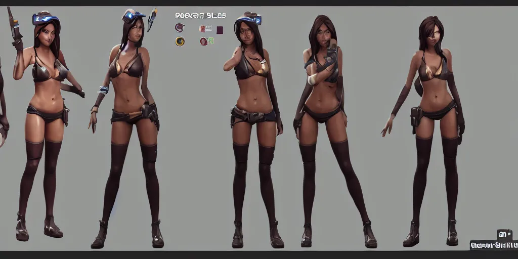 Image similar to rendered character sheet of Pool party Caitlyn in the game League of Legends, unreal engine 53d trending on art station