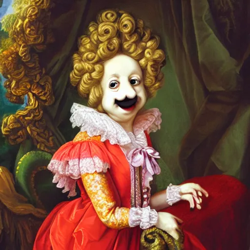 Image similar to rococo portrait of a muppet.