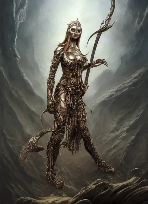 Image similar to full portrait of a warrior queen, black metal shiny skin. intricate, elegant, highly detailed, centered, digital painting, artstation, concept art, smooth, sharp focus, illustration, artgerm, tomasz alen kopera, peter mohrbacher, donato giancola, joseph christian leyendecker, wlop, frank frazetta