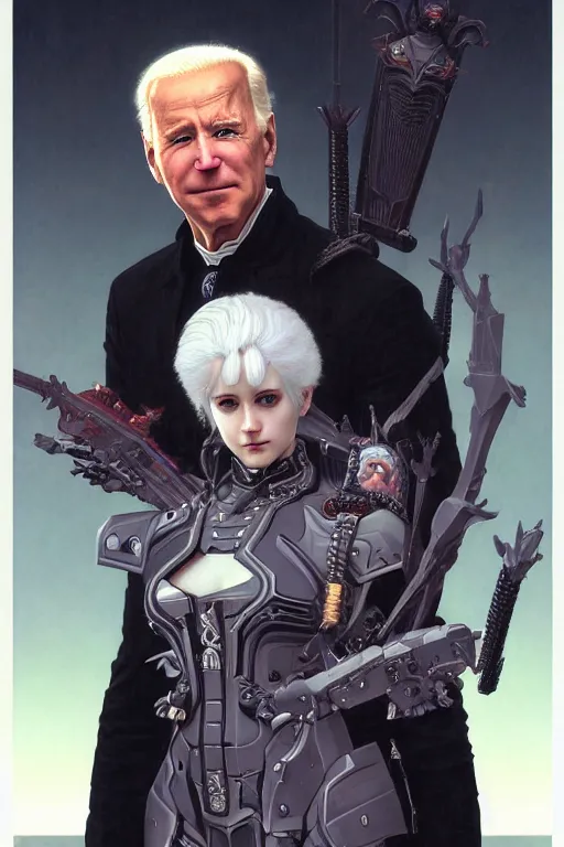 Image similar to portrait of joe biden goth cyborg with white hair in warhammer armor, art by kuvshinov ilya and wayne barlowe and gustav klimt and artgerm and wlop and william - adolphe bouguereau