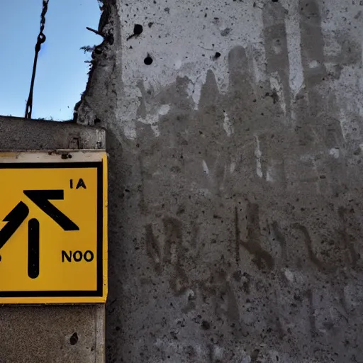 Prompt: A brightly lit sign that says 'No Exit' in an abandoned city