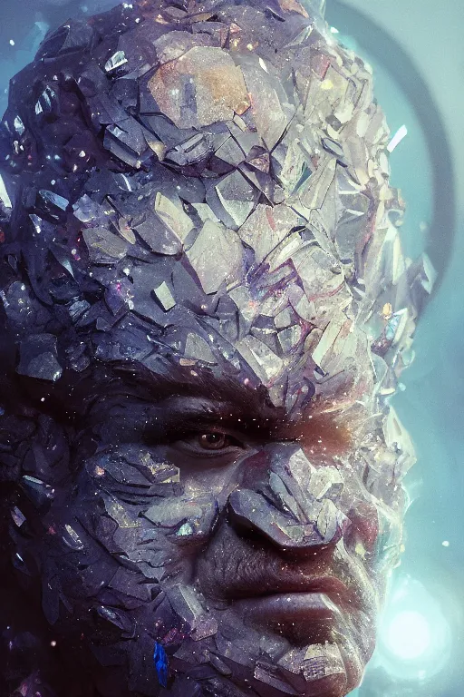 Image similar to A fancy portrait of a crystalized giant by Greg Rutkowski, beeple, Sung Choi, Mitchell Mohrhauser, Maciej Kuciara, Johnson Ting, Maxim Verehin, Peter Konig, final fantasy, macro lens, 35mm, 8k photorealistic, cinematic lighting, HD, high details, dramatic, dark atmosphere, trending on artstation