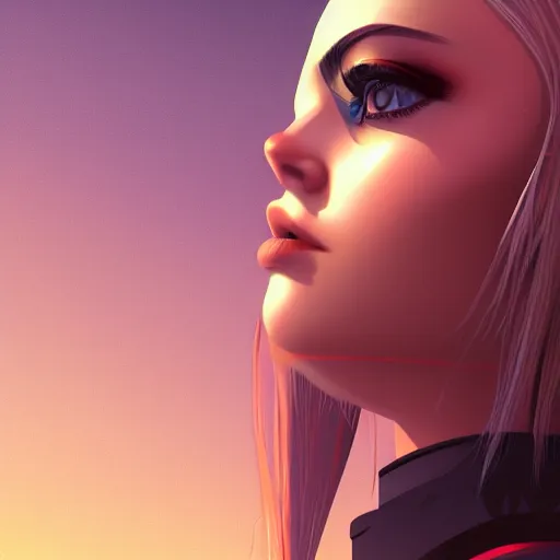 Image similar to a close up of a person with a city in the background, cyberpunk art by Ilya Kuvshinov, cgsociety, photorealism, ilya kuvshinov, cityscape, digital painting