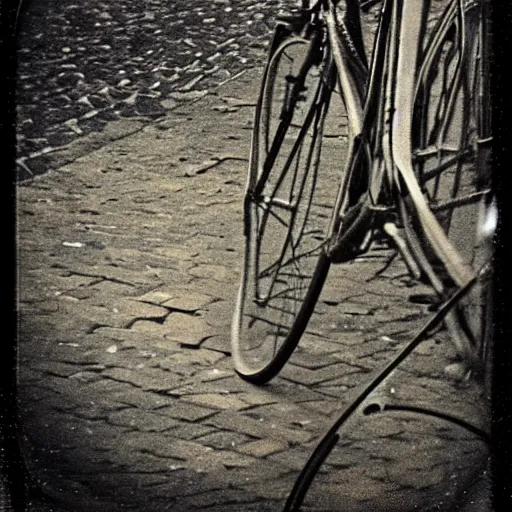 Prompt: artistic photos of a bike macro lenses. polaroid. city of genoa. old. scratched. vintage.