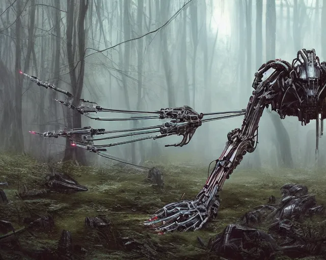 Prompt: photo of general grievous with heavy duty biomechanical hydraulic cybernetic body and 4 arms holding lightsabers in the forest. cyberpunk horror style. highly detailed 8 k. intricate. nikon d 8 5 0 5 5 mm. award winning photography. art by hr giger and zdzislaw beksinski in the style of hzd