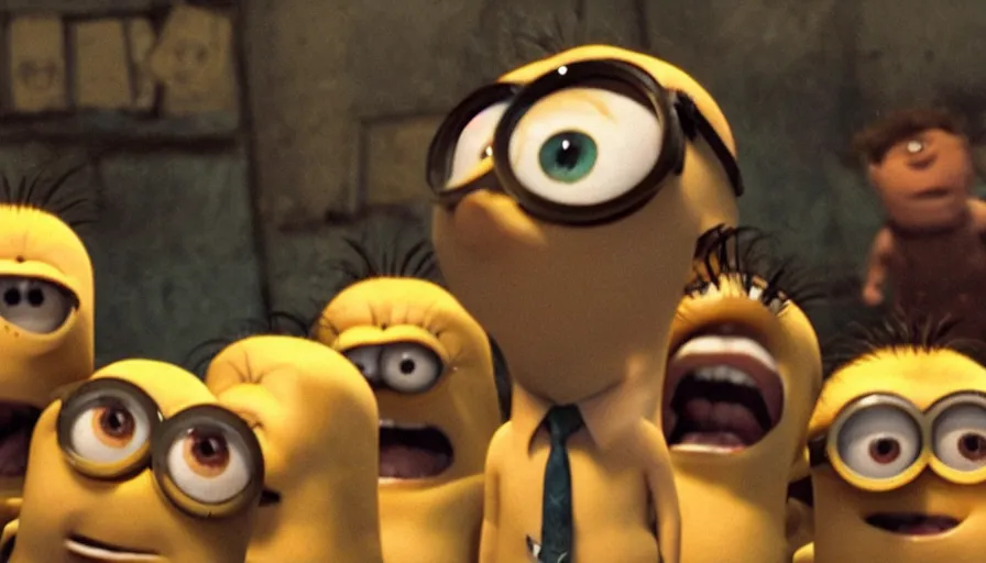 Prompt: fight! club!!!!, fight! club!!!! (((the minions))), movie still, directed by David fincher