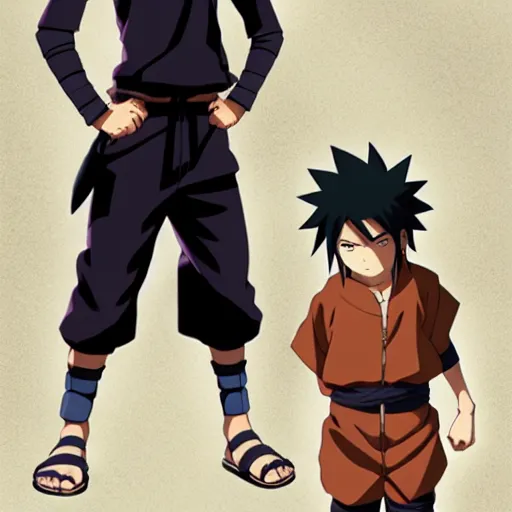 Image similar to Full body shot. the child of naruto and sasuke at age 16. by Greg Rutkowski and by Henry Justice Ford and by Steve Henderson.