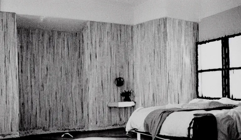 Image similar to A bedroom designed by Junji Ito, 35mm film, long shot