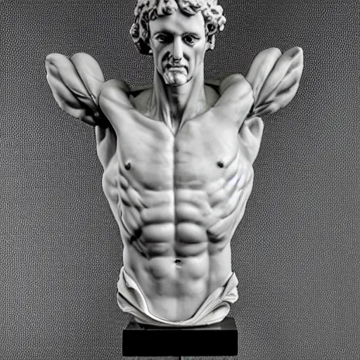 Prompt: greek classical art magnum-opus masterpiece sculpture of musculature system flayed man bathed in dramatic white lighting ultra-detailed by Michelangelo -