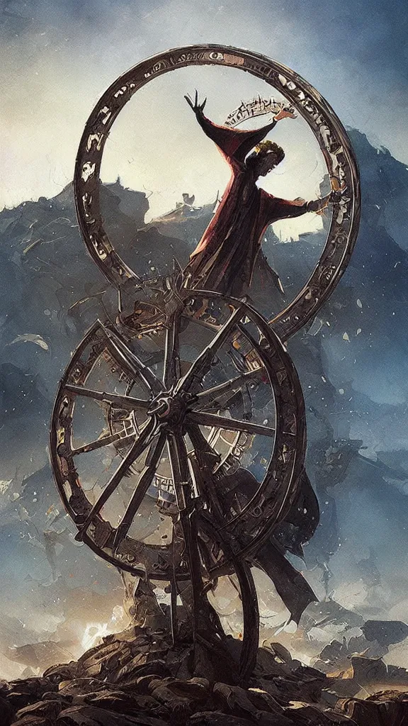 Prompt: the wheel of fortune tarot card by greg rutkowski,