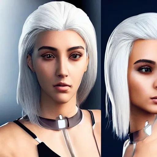 Image similar to “These 3D portraits are unbelievably incerdibly realistic. unreal engine 5. nvidia hairworks. portrait of Gorgeous girl with white hair futuristic. In bodysuit. Magic sparkles. very high detailed. By Charli Amani. ultra by Vishwesh Taskar By Bobbang. perfect facial detail, beautiful, elegant