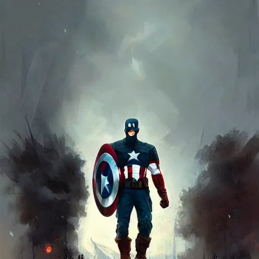 Image similar to captain america mourning for the fallen people art, by greg rutkowski