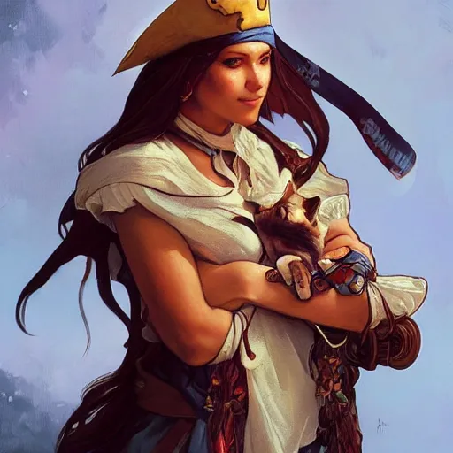 Image similar to Portrait of a Cat as a Pirate, photo, photorealistic, highly detailed, digital painting, artstation, concept art, smooth, sharp focus, illustration, art by artgerm and greg rutkowski and alphonse mucha