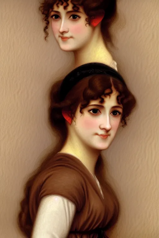 Image similar to jane austen brown hair, painting by rossetti bouguereau, detailed art, artstation