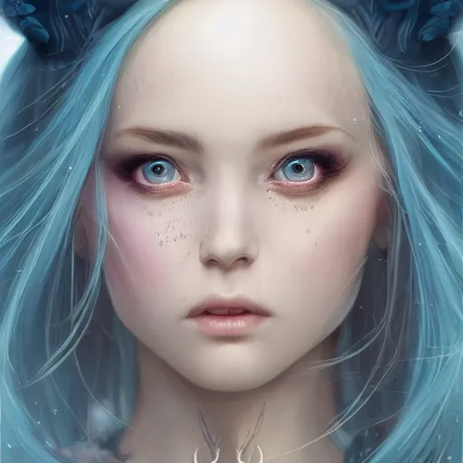 Prompt: fantasy cleric, character portrait, pretty bunnygirl, blue hair, elegant robes, face, very pretty face, cinematic lighting, hyper-detailed, cgsociety, 8k, high resolution, in the style of Charlie Bowater, Tom Bagshaw, single face, symmetrical, headshot photograph, insanely detailed and intricate, beautiful, elegant, cinematic, portrait, Raphaelite, headroom, artstation