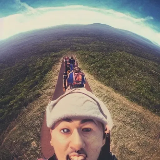 Image similar to last selfie taken on earth, moments before impending doom, detailed, wide angle