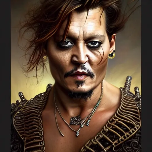 Image similar to johnny depp with his limbs cut off, intricate, highly detailed, centered, digital painting, artstation, concept art, smooth, sharp focus, illustration, artgerm, tomasz alen kopera, peter mohrbacher, donato giancola, joseph christian leyendecker, wlop, boris vallejo