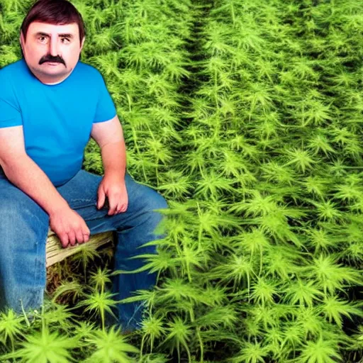 Image similar to randy marsh from south park sitting in the field of weed he grows on tegridy farms, 4 k