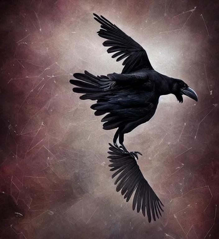 Image similar to artistic form coming into being as two elements are successfully fused, epic professional digital art, extreme detail, wow, wow, wow., raven bird.