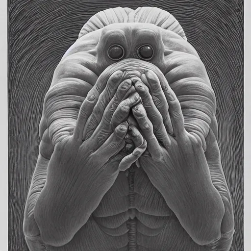 Image similar to a portrait of a tardigrade from the terrifying and incomprehensible beyond, body horror, by gerard brom, zdzisław beksinski and ansel adams