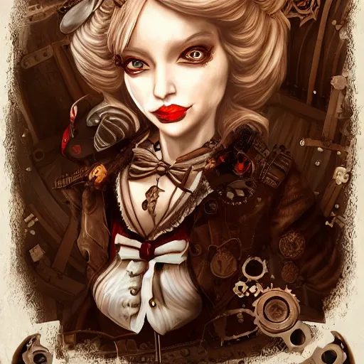 Image similar to alice in wonderland, steampunk, gothic style, detailed, 8 k, artstation, smooth