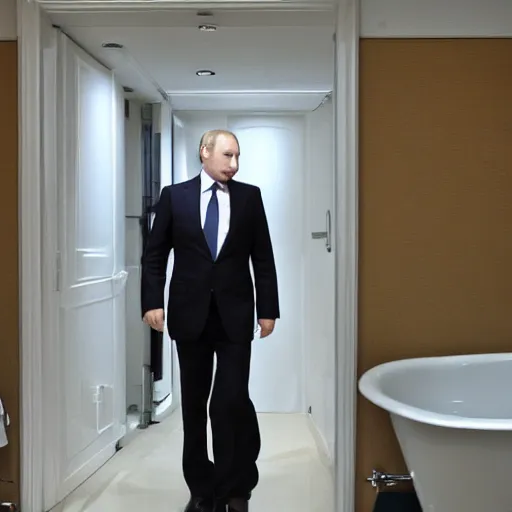 Prompt: putin goung to the bathroom