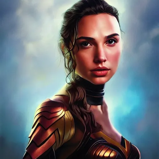 Prompt: a beautiful scenic painting of a beautiful young woman that looks like gal gadot by artgerm and wlop and wes anderson and spike jonze